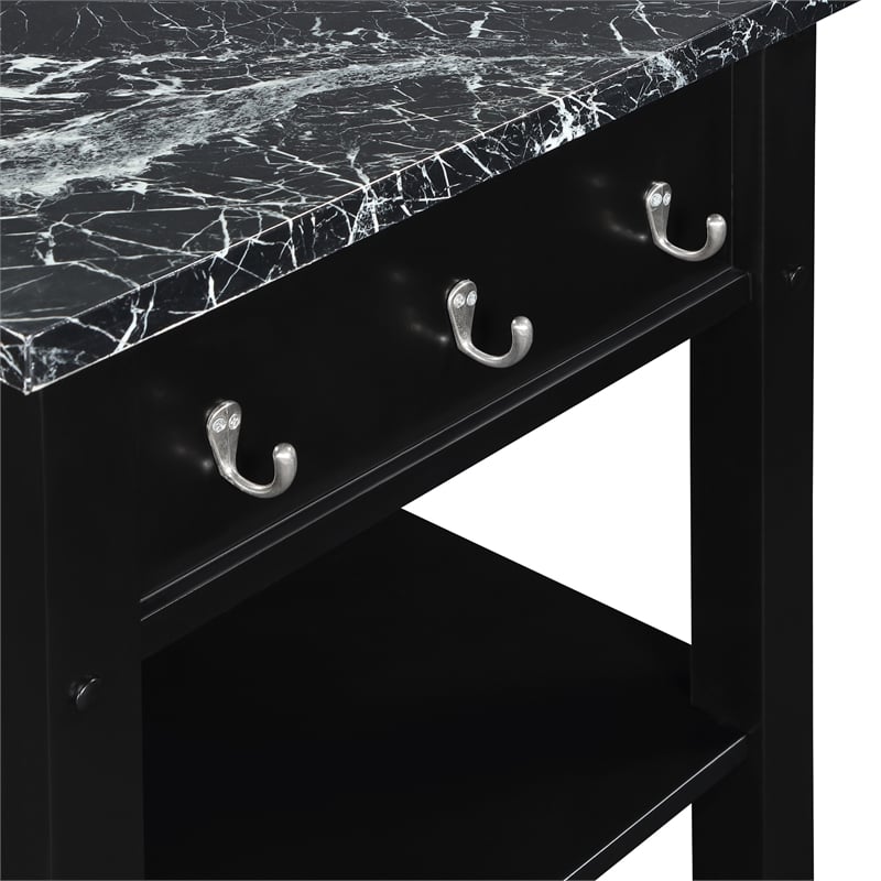Litchfield Kitchen Cart Engineered Wood With Faux Marble Top in Black Finish