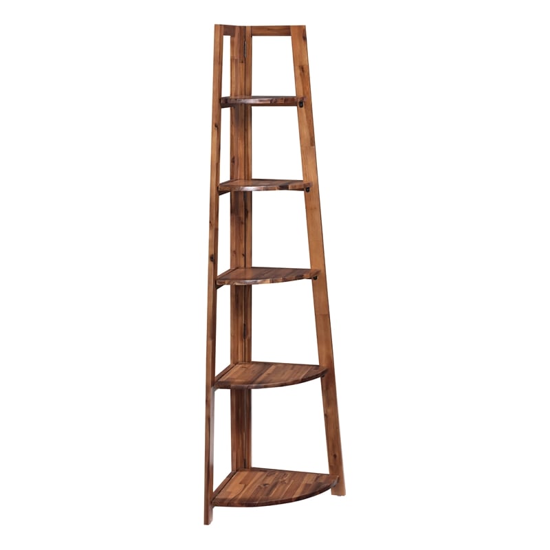 Bayfront 5-Self Corner Folding Bookcase in Brown Bayfront Acacia Wood Finish