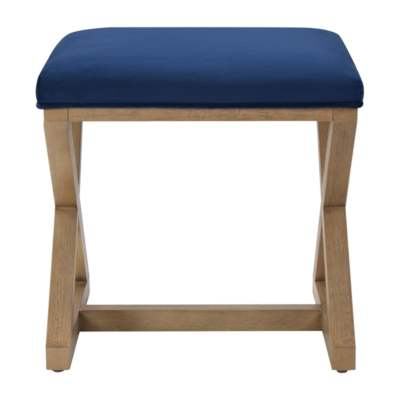 Carson X-Frame Stool in Navy Fabric and Medium Oak Finish Wood