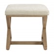 Carson X-Frame Stool in Linen White Fabric and Medium Oak Finish Wood