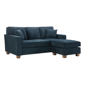 Franklin Sectional in Navy Fabric  and Medium Oak Finished wood Legs