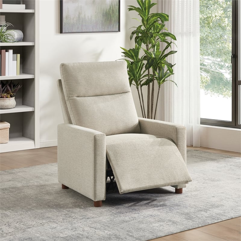 Vincent Pushback Recliner in Linen White Fabric