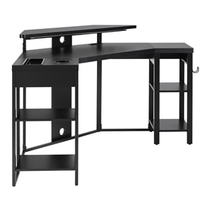 Adaptor Corner Gaming Desk with Engineered Wood Large Monitor Shelf in Black