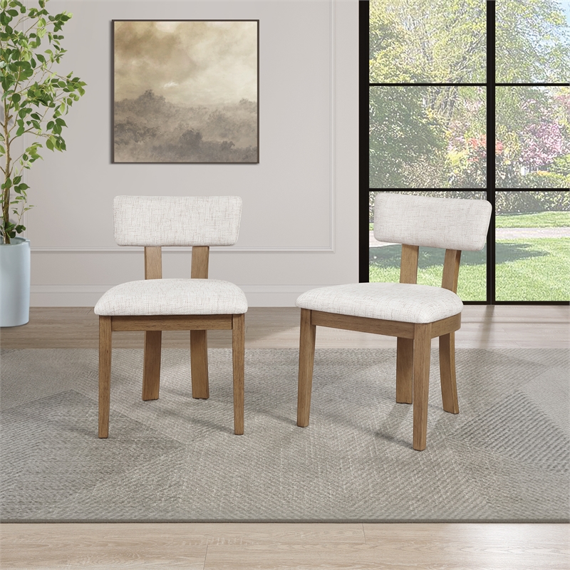 Hanson Dining Chair with Linen White Fabric and Medium Oak Wood