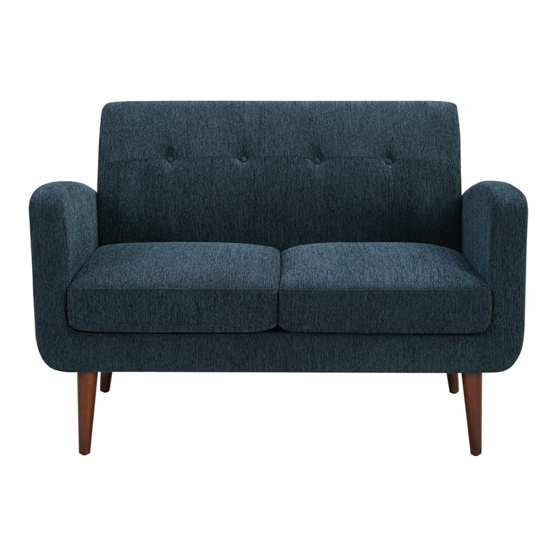Lake Meadows Loveseat in Navy Fabric with Medium Espresso Finished Legs