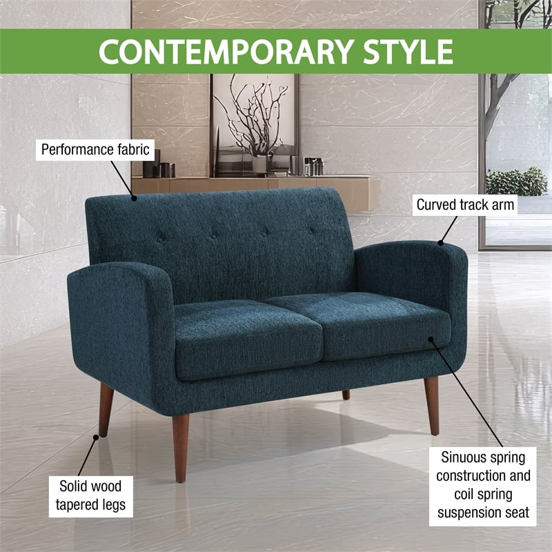 Lake Meadows Loveseat in Navy Fabric with Medium Espresso Finished Legs