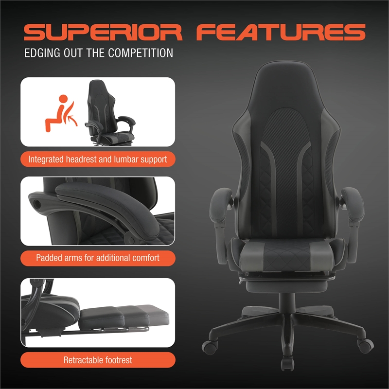 Expanse Gaming Chair  With Footrest in Faux Leather