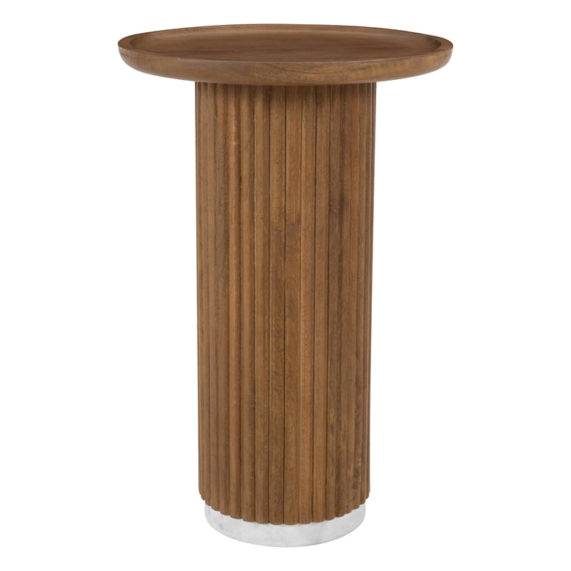 Round Solid Wood Pedestal Fluted Accent Table in Golden Yellow Honey Wood Finish
