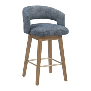 Elsie 26&quot Swivel Counter stool in Indigo Fabric with Medium Oak Finish Wood - 2 Pack