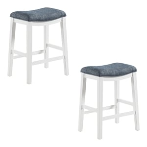Saddle Stool 34&quot Counter Height in Indigo Fabric With White Wood Finish 2-Pack
