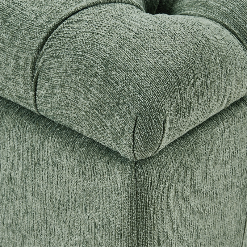 Landis Storage Bench in Green Fabric Antique Bronze Nailhead Trim  and Brushed Natural Light Wood Finished Legs