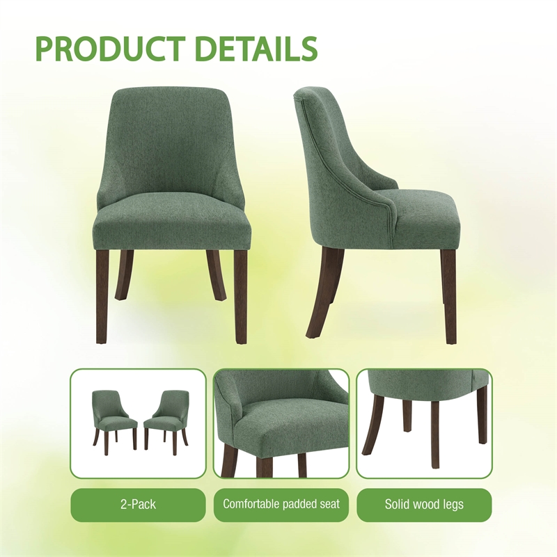 Leona Dining Chair In Green Fabric with Grey Brushed Legs - 2 Pack