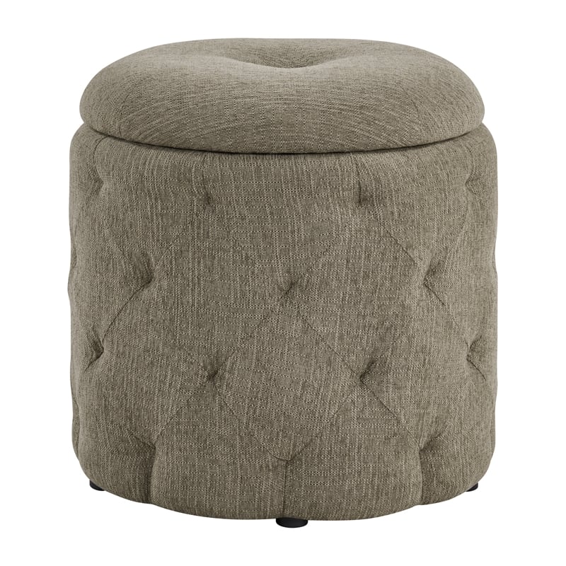 Erindale Round Storage Ottoman in Dolphin Fabric