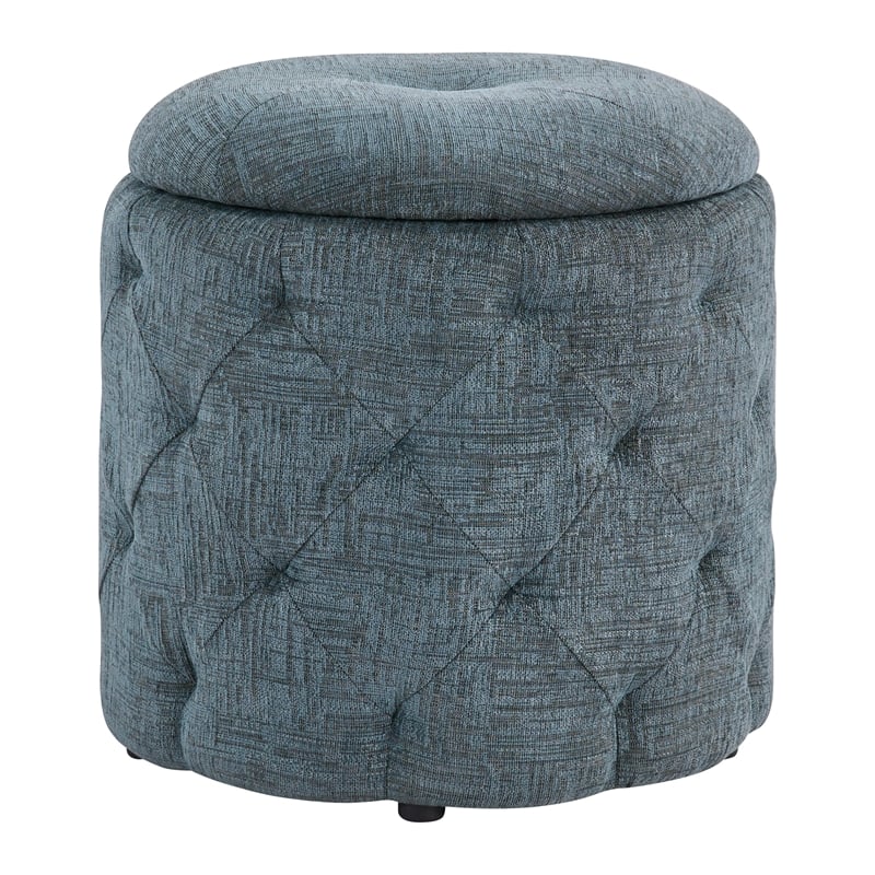 Erindale Round Storage Ottoman in Navy Fabric
