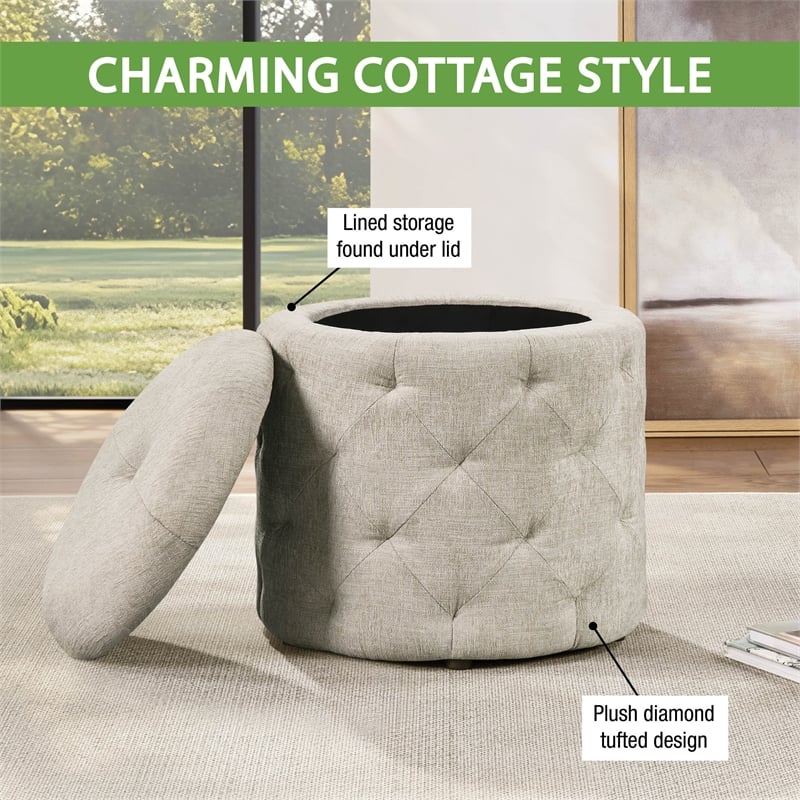 Erindale Round Storage Ottoman in Wheat Fabric
