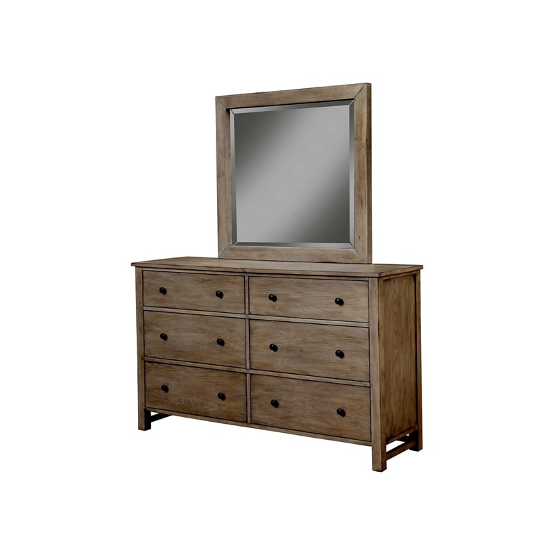 Origins by Alpine Classic Wood 6 Drawer Dresser in Natural Gray