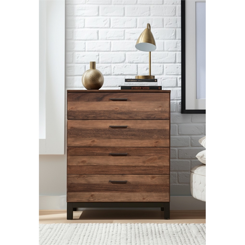 Origins by Alpine Weston Wood 4 Drawer Chest in Rustic Pine