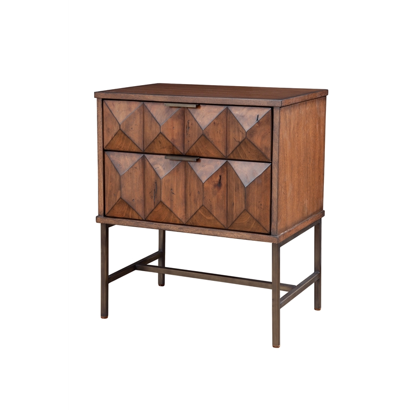 Origins by Alpine Trig Wood 2 Drawer Nightstand in Antique Brown