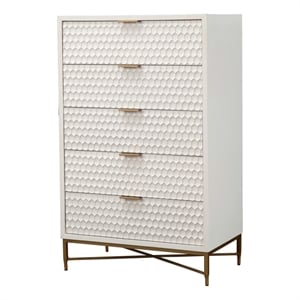 Origins by Alpine White Pearl Wood 5 Drawer Chest in White