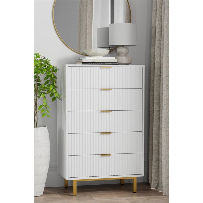 Origins by Alpine Casey 5 Drawer Chest in White