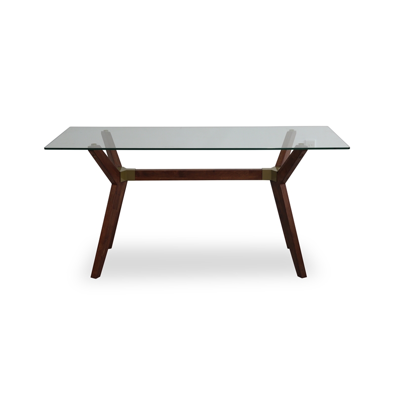 Unique Furniture Acacia Wood and Glass Top Home Office Desk in Walnut Stained