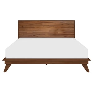 Unique Furniture Acacia Wood Queen Bed with Slats in Walnut Stained