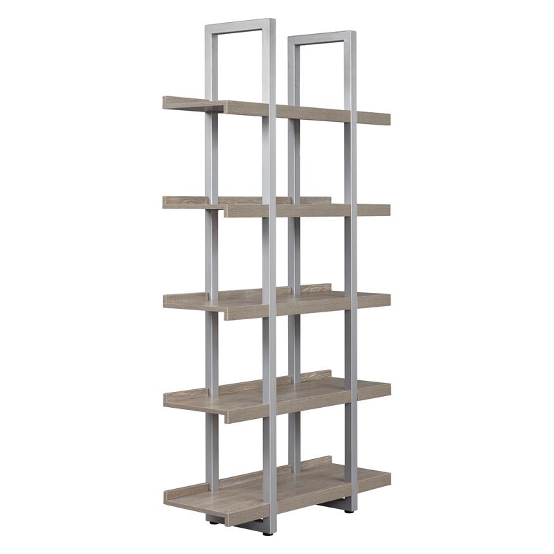 Contemporary Open Bookcase with 5 Shelves in Gray