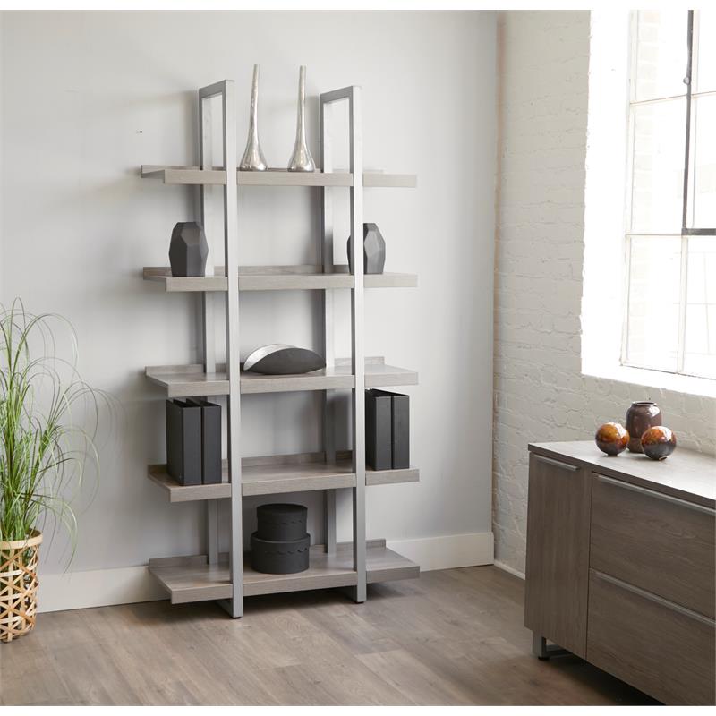 Contemporary Open Bookcase with 5 Shelves in Gray