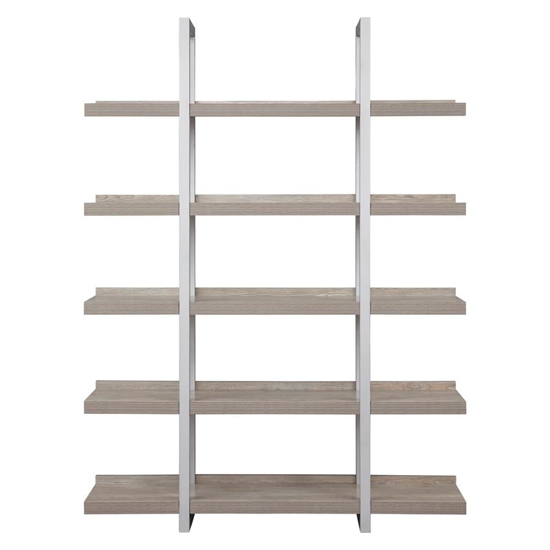 Contemporary Open Bookcase with 5 Shelves in Gray