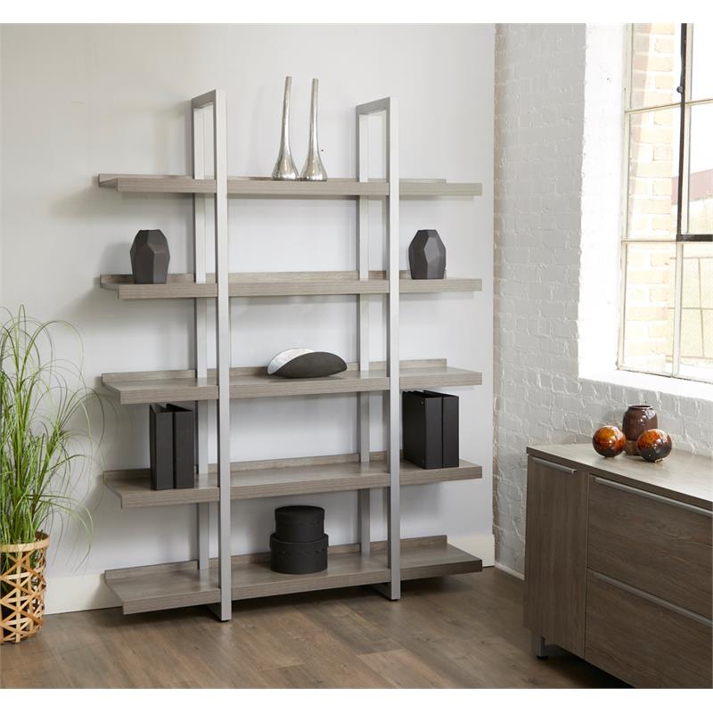 Contemporary Open Bookcase with 5 Shelves in Gray