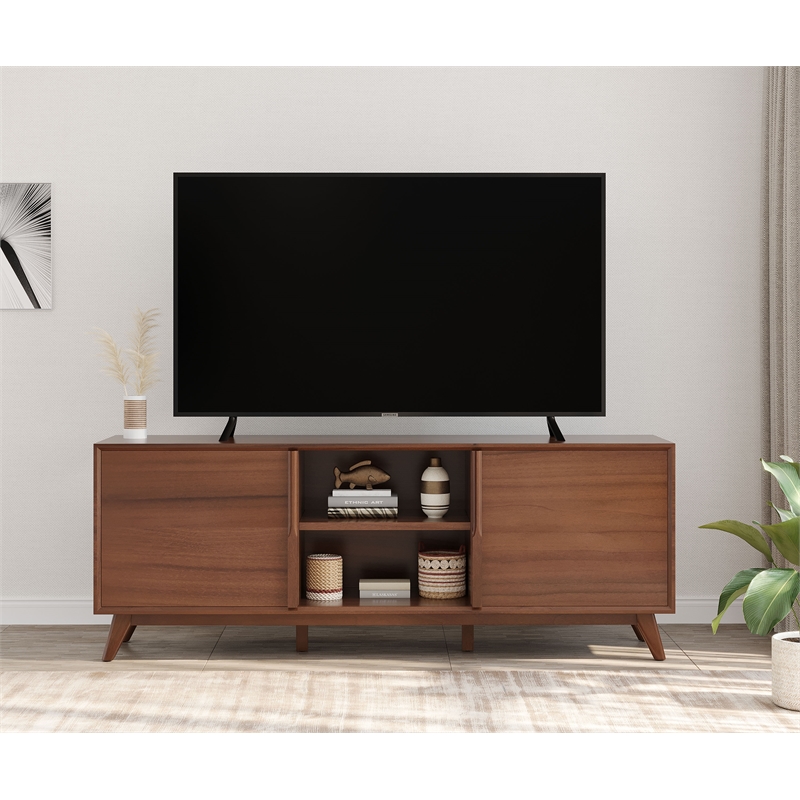2-Door Mid-Century Wood Media Cabinet in Walnut