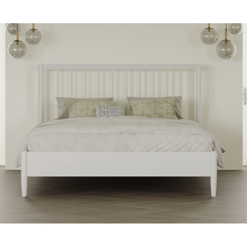 Mid-Century Modern Headboard Platform King Bed - White