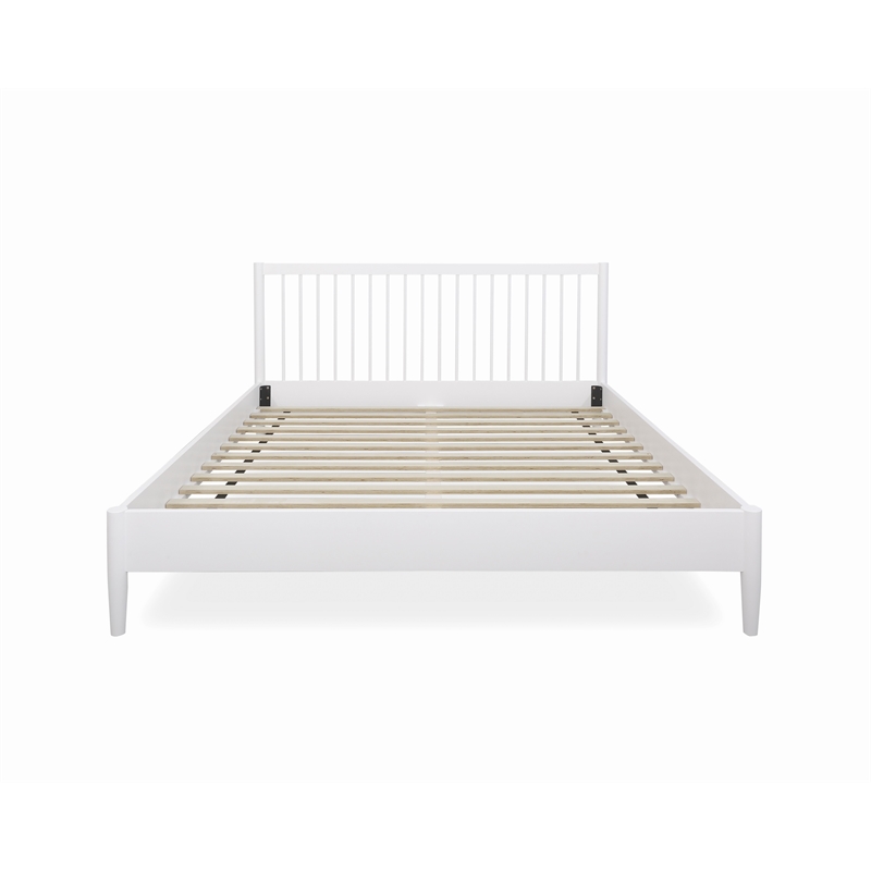 Mid-Century Modern Headboard Platform King Bed - White
