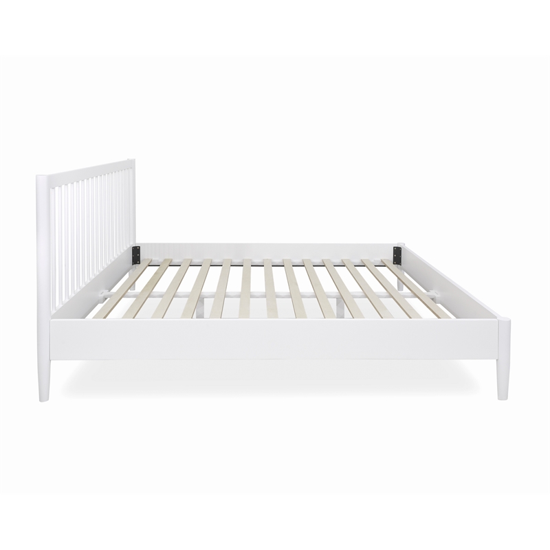 Mid-Century Modern Headboard Platform King Bed - White