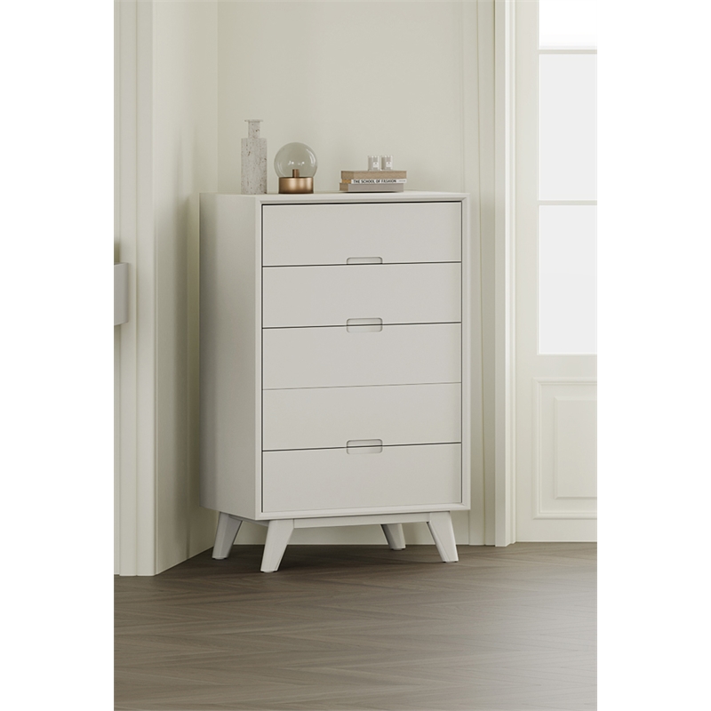 Mid-Century Modern High Chest - White