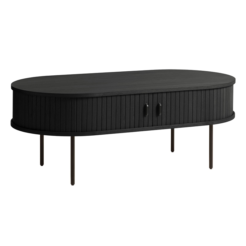 Unique Furniture Engineered Wood Rounded Sliding Door Coffee Table in Black Oak