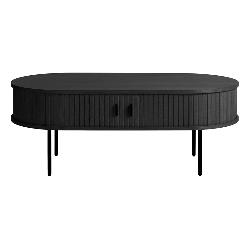 Unique Furniture Engineered Wood Rounded Sliding Door Coffee Table in Black Oak