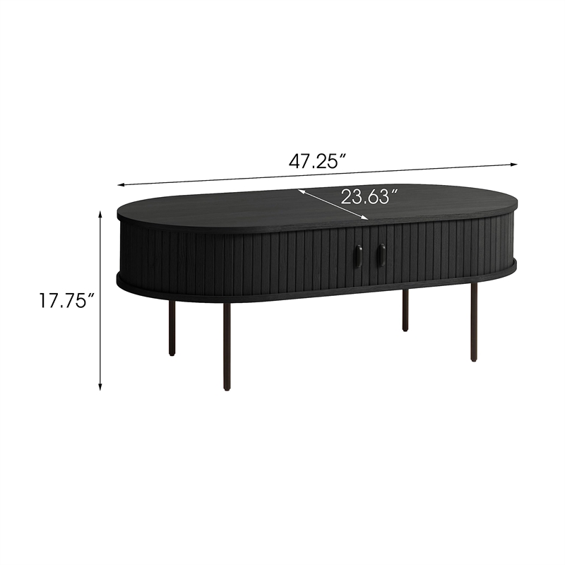 Unique Furniture Engineered Wood Rounded Sliding Door Coffee Table in Black Oak