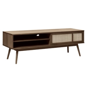 Modern Oak and Rattan Sliding Door TV Lowboard