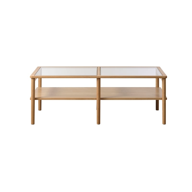 Modern Glass Top Coffee Table with Shelf - Natural Oak
