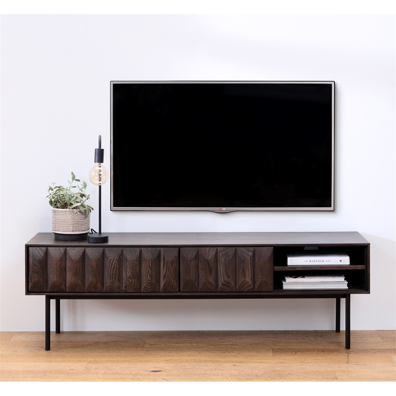 Modern 63-inch Wide 2-Drawer TV Lowboard - Espresso Oak