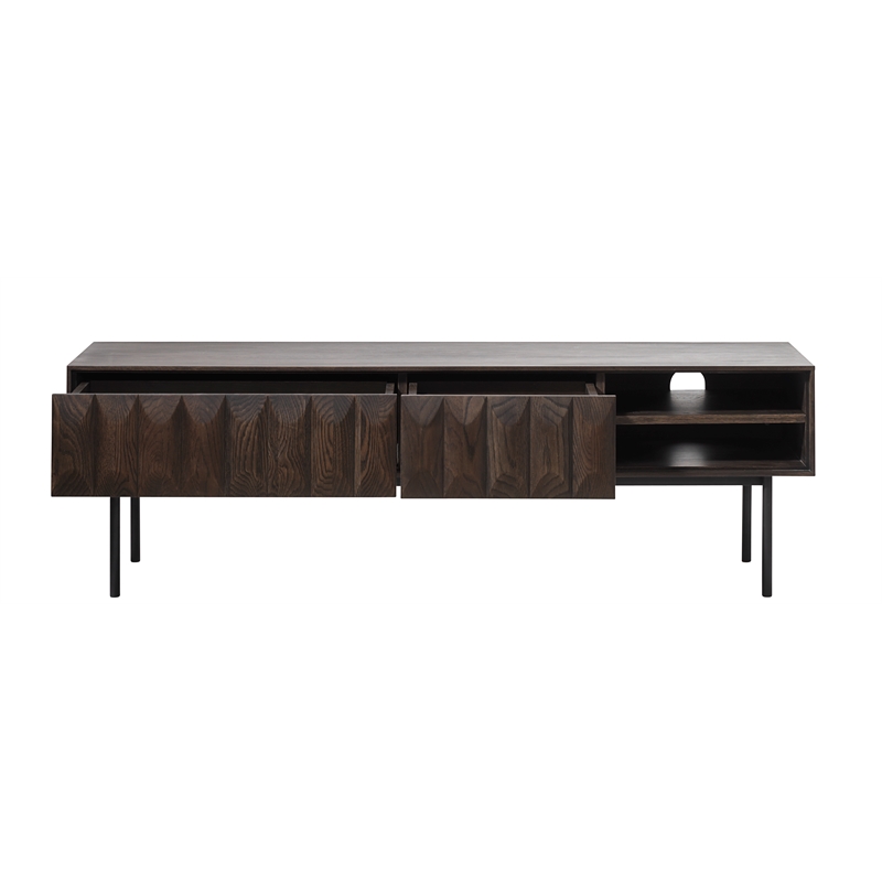 Modern 63-inch Wide 2-Drawer TV Lowboard - Espresso Oak