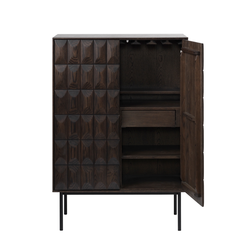 Unique Furniture Modern Drinks Cabinet with Glass Rack - Espresso Oak