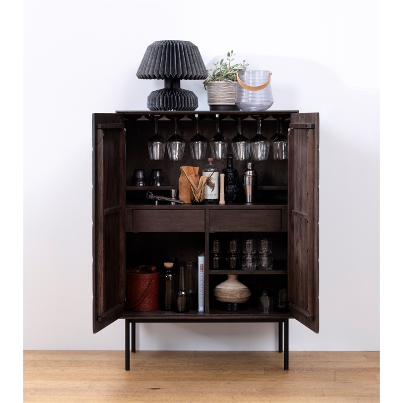 Unique Furniture Modern Drinks Cabinet with Glass Rack - Espresso Oak