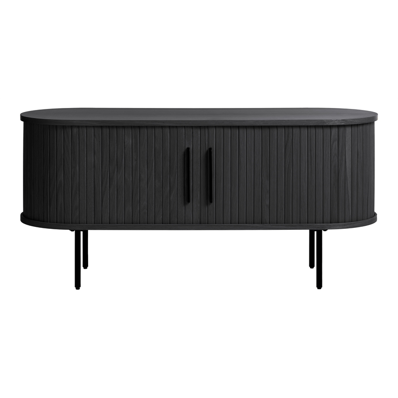 Unique Furniture Modern Door Slide TV Lowboard in Black Oak