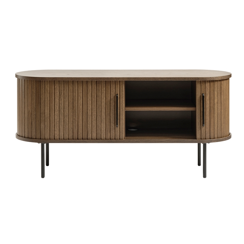 Unique Furniture Modern Sliding Door TV Lowboard in Smoked Oak