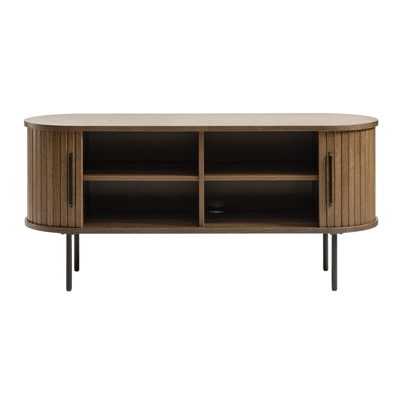 Unique Furniture Modern Sliding Door TV Lowboard in Smoked Oak
