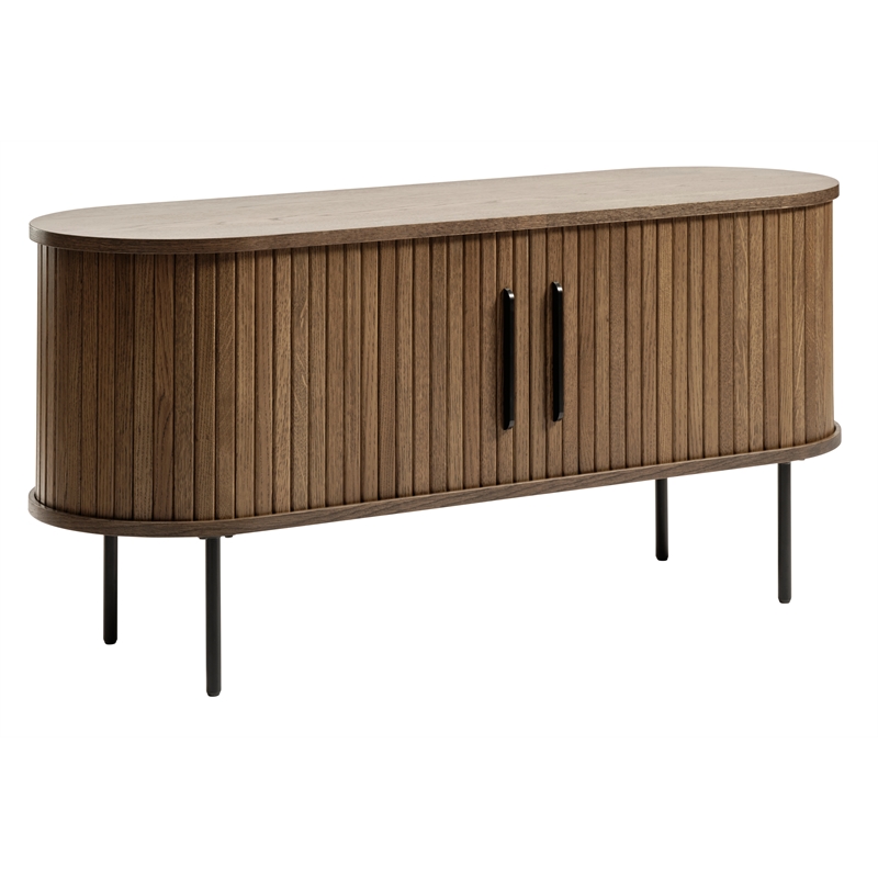 Unique Furniture Modern Sliding Door TV Lowboard in Smoked Oak