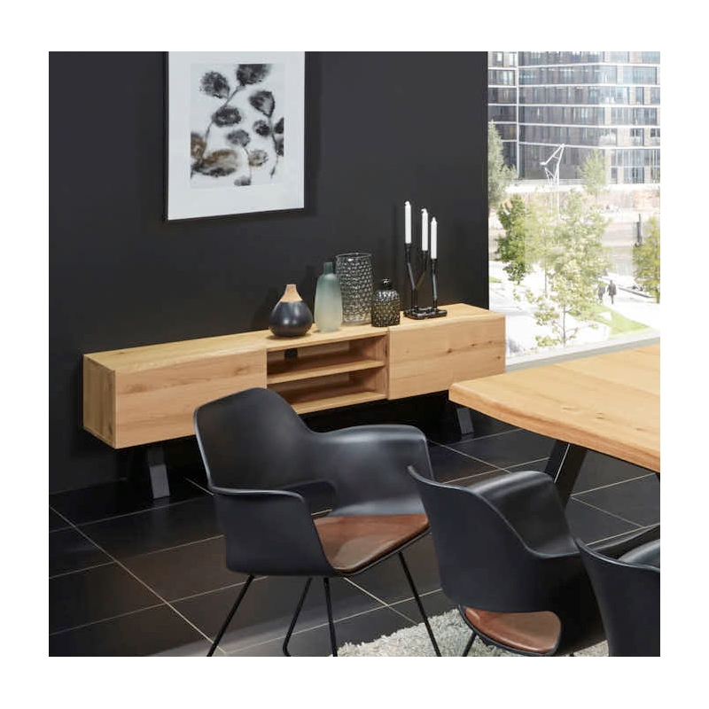 Modern Scandinavian Wavy Edge 3-Section TV Lowboard -  Wild Oak