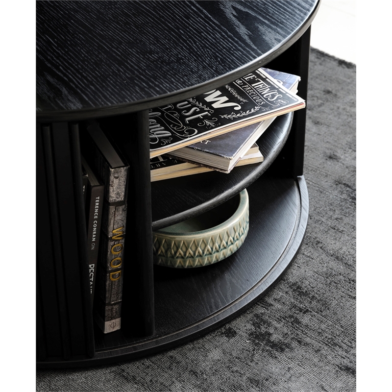 Unique Furniture Contemporary Hidden Storage Coffee Table with Black Oak